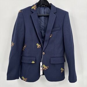 William David Blazer Mens Unisex Small Embroidered Honeybee Navy Blue NEW